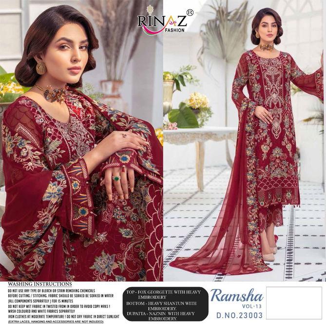 Rinaz Ramsha 13 Georgette Heavy Work Festive Wear Pakistani Salwar Kameez Collection